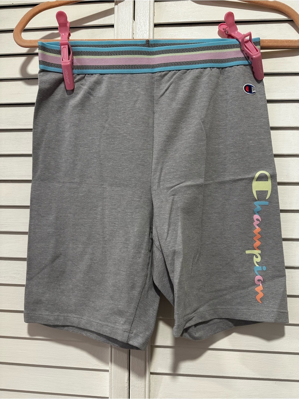 Champion Gray Athletic Shorts with Pastel Stripe Waistband